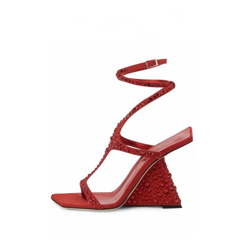 2023 Summer New Women's Wedge Sandals Sexy Lacquer Leather Shaped Heels Fashion Party Dress High Heel Sandals