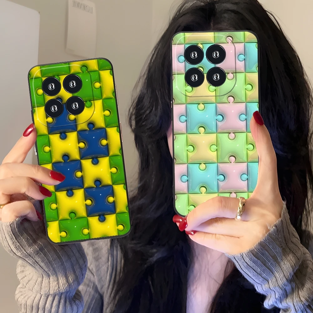 Puzzle Fashion Pretty Mobile Cell Phone Case for Xiaomi 14 13 12 11 10 9 T Ultra Lite Pro S SE X 5G Black Soft Cover Shell