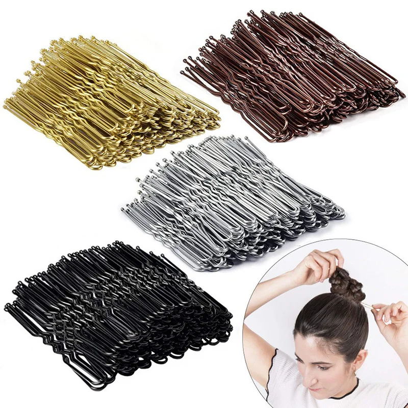 

ncmama 100Pcs 6cm U Shaped Hairpins For Women Girls Gold Metal Hair Clip Ladies Barrette Hairstyle Styling Tool Hair Accessories
