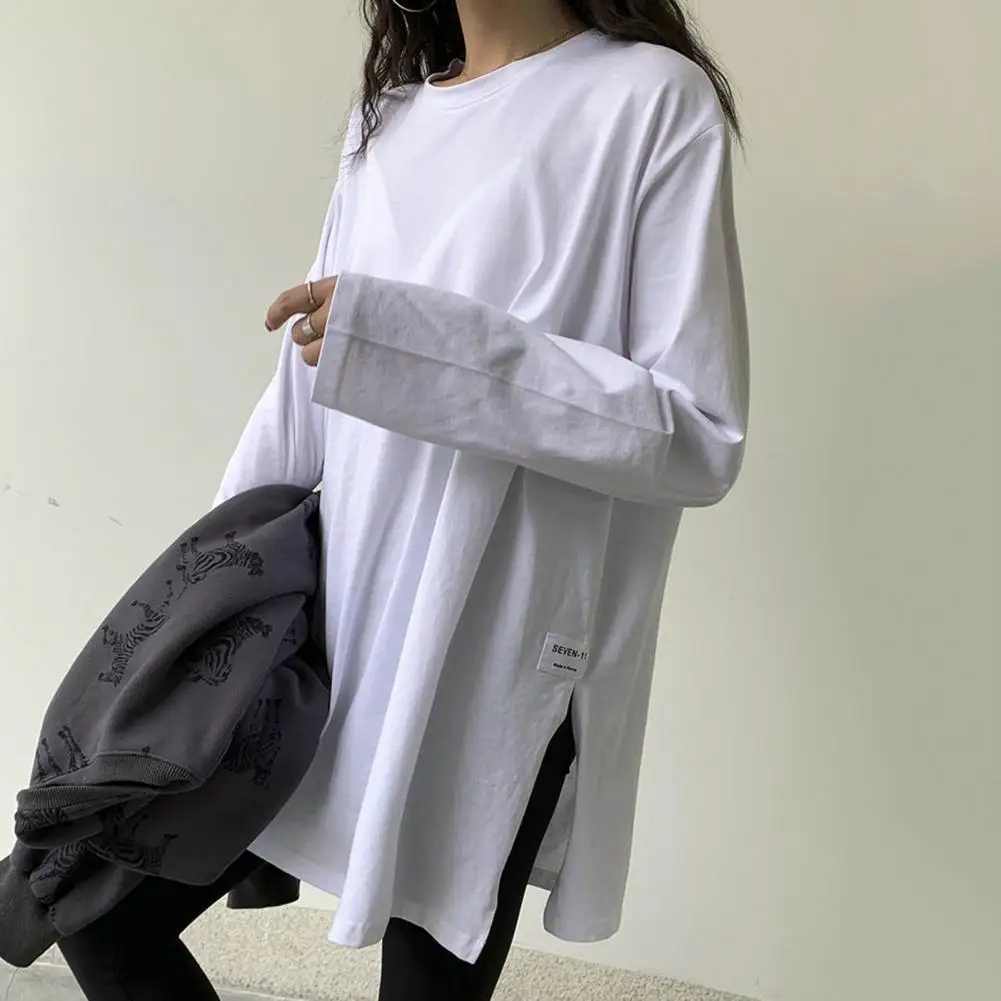 

Женская футболка, однотонная женская блузка, длинная свободная футболка, пуловер