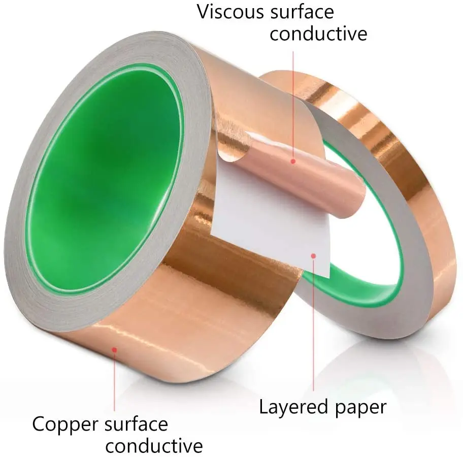 Copper Tape Conductive Adhesive Metal Copper Strip for Grounded EMI Shielding Solder Stained Glass Paper Circuits DIY Crafts