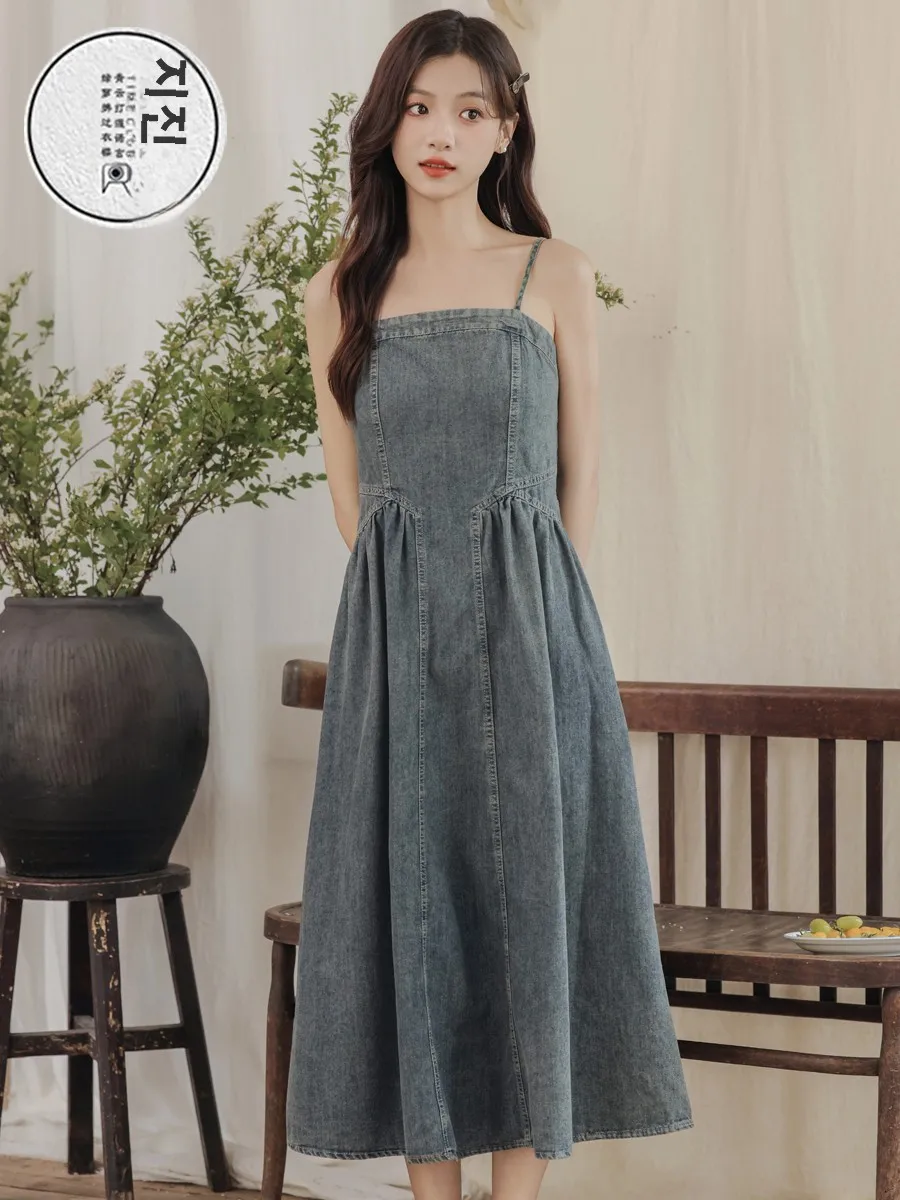 Новая летняя джинсовая юбка на подтяжках во французском стиле эластичная