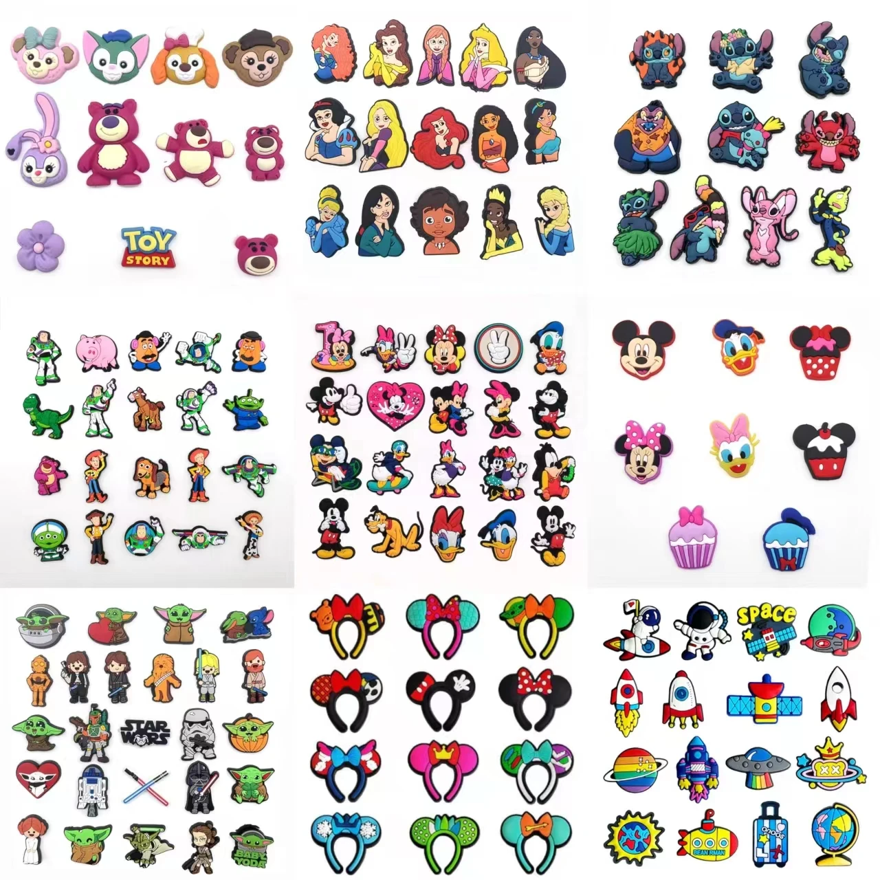 Aoger 9 set Cartoon Disney series Shoe Charms Croc Charms Stitzer Mickey Donald Duck Strawberry Bear Shoe Decoration PVC Accesso