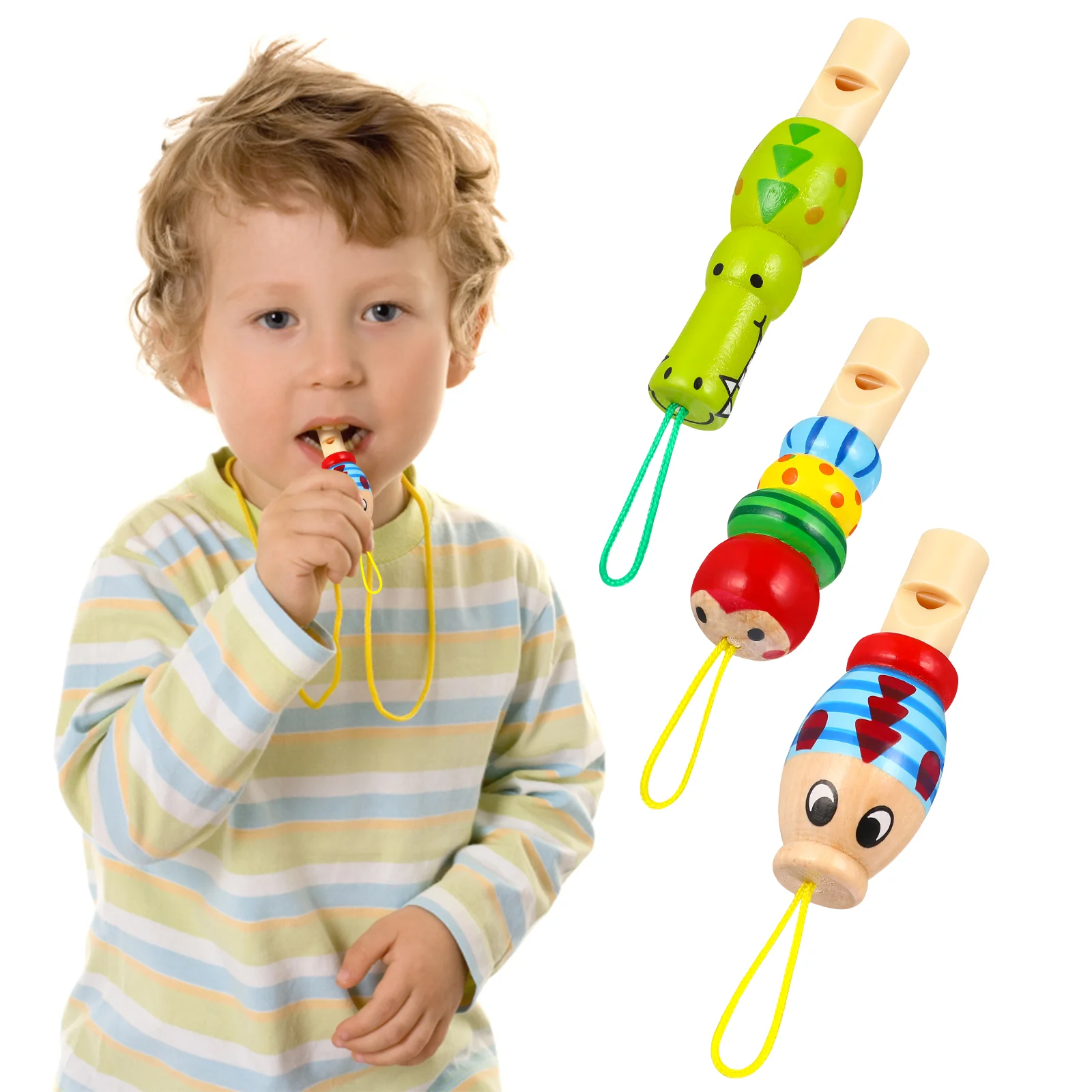 

Animal Whistle Cartoon Toy Children Whistles Educational Musical Toys Lanyard Kids Wooden