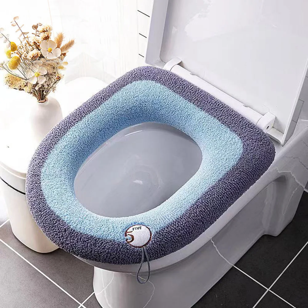 

Winter Warm Toilet Seat Cover Closestool Mats Washable Bathroom Accessories Knitting Pure Color Soft O-Shape Pad Bidet Covers