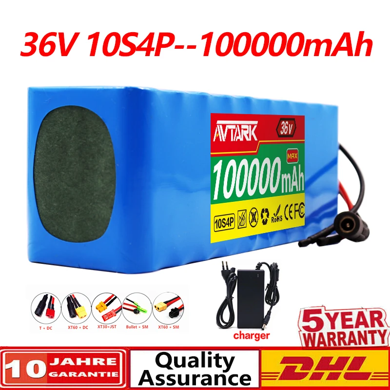 

2023 Original 36V Battery 10S4P 100Ah Battery Pack 1000W High Power Battery 42V 100000mAh Ebike Electric Bike BMS+42V2A Charger