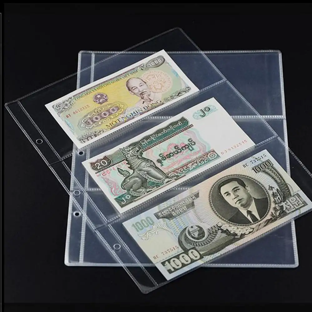 

10Pcs Money Banknote Paper Money Album Page Collecting Holder Sleeves 3-slot Loose Leaf Sheet Album Protection Stamp Collection