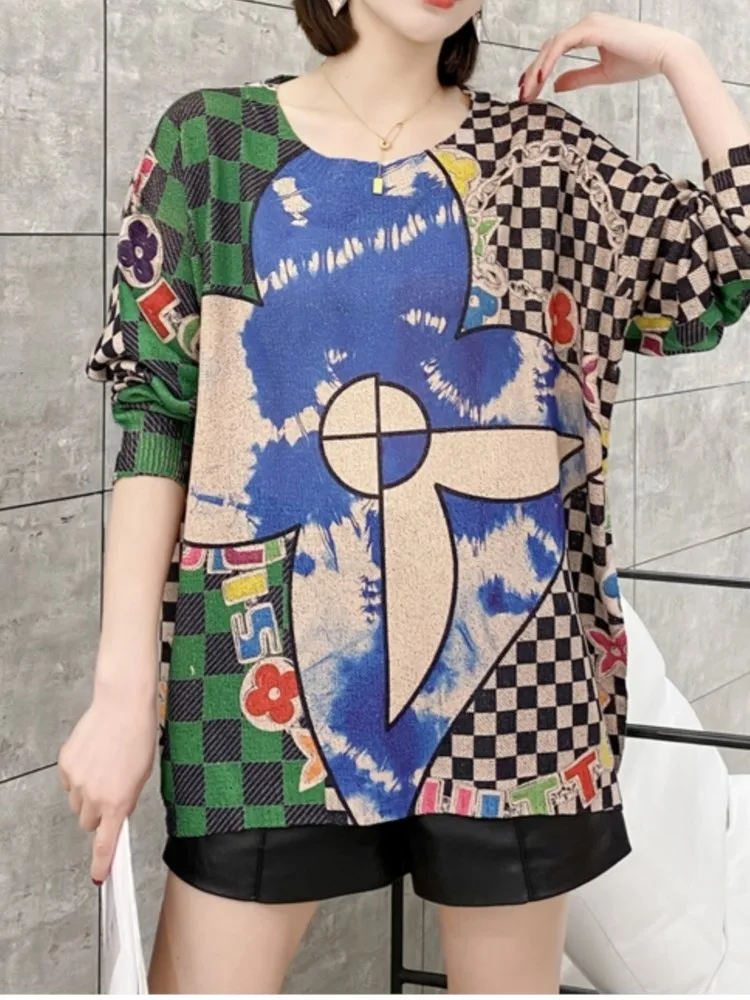 Женский трикотажный свитер с длинным рукавом свободного покроя