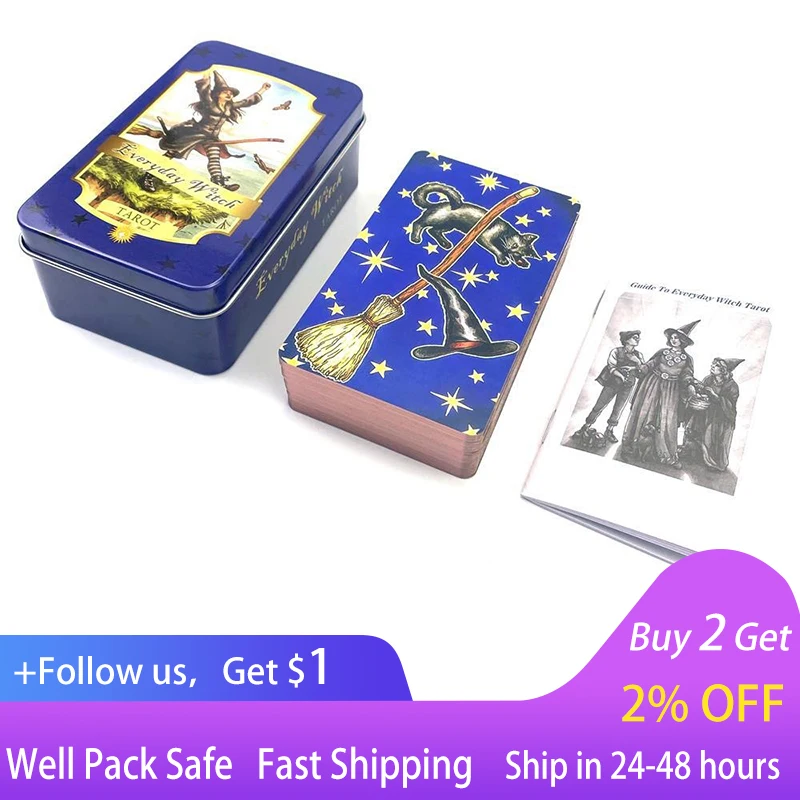

Everyday Witch Tarot Decks Tarot Oracle Cards Tin Box Gilded Edge Novelty Book Beginners Beginners With Guidebook Card Game