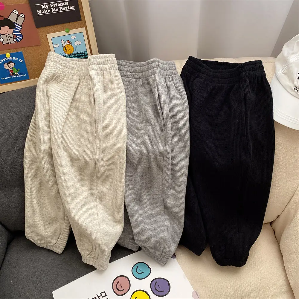 

Детские брюки унисекс, новые детские повседневные свободные брюки для мальчиков, хлопковые длинные брюки с эластичным поясом и карманами