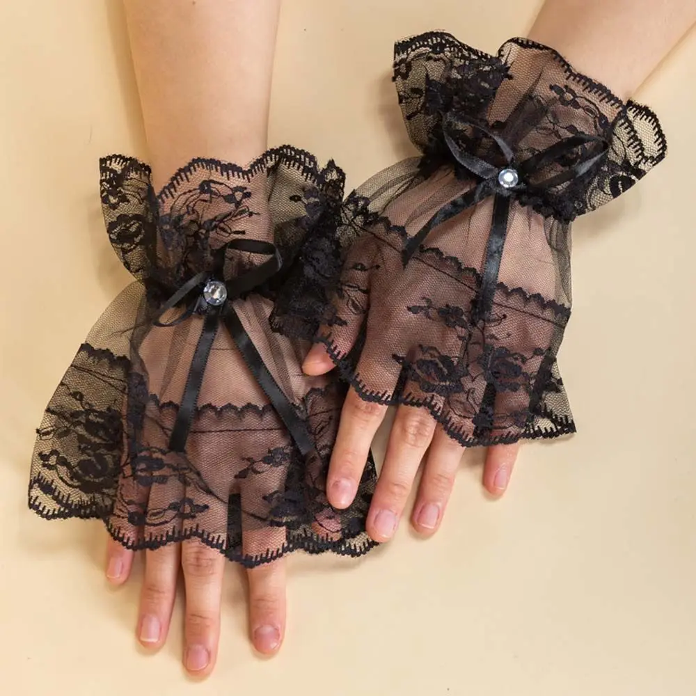 

Bow Hand Jewelry Lolita Sleeves Bridal Wedding Gloves Women Gloves Lace Hand Sleeves Lolita Gloves Hand Wrist Cuffs
