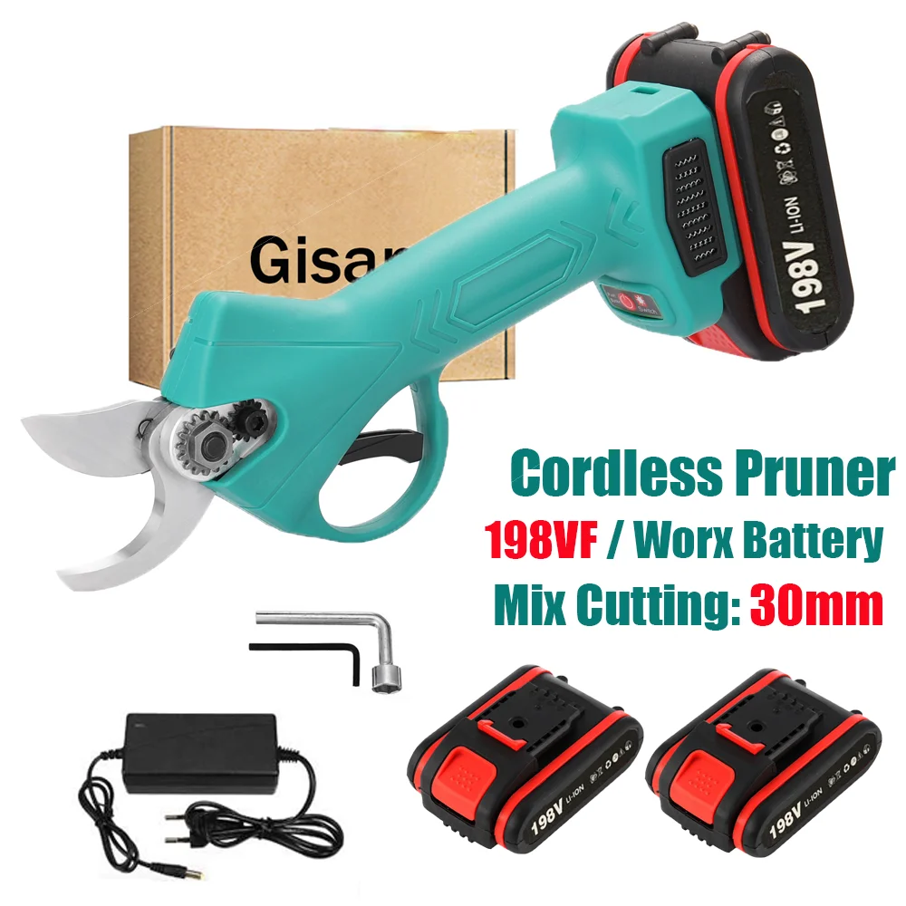 198VF Cordless Electric Pruner Rechargeable Battery Pruning Shear Efficient Fruit Tree Bonsai Tree Branches Cutter Landscaping