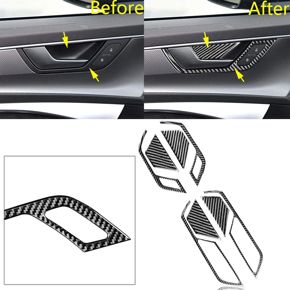

Real Carbon Fiber For Audi A6 A6L C7 A7 2019-2022 Interior Door Handle Bowl Stickers Trim Automobile Decoration Accessories