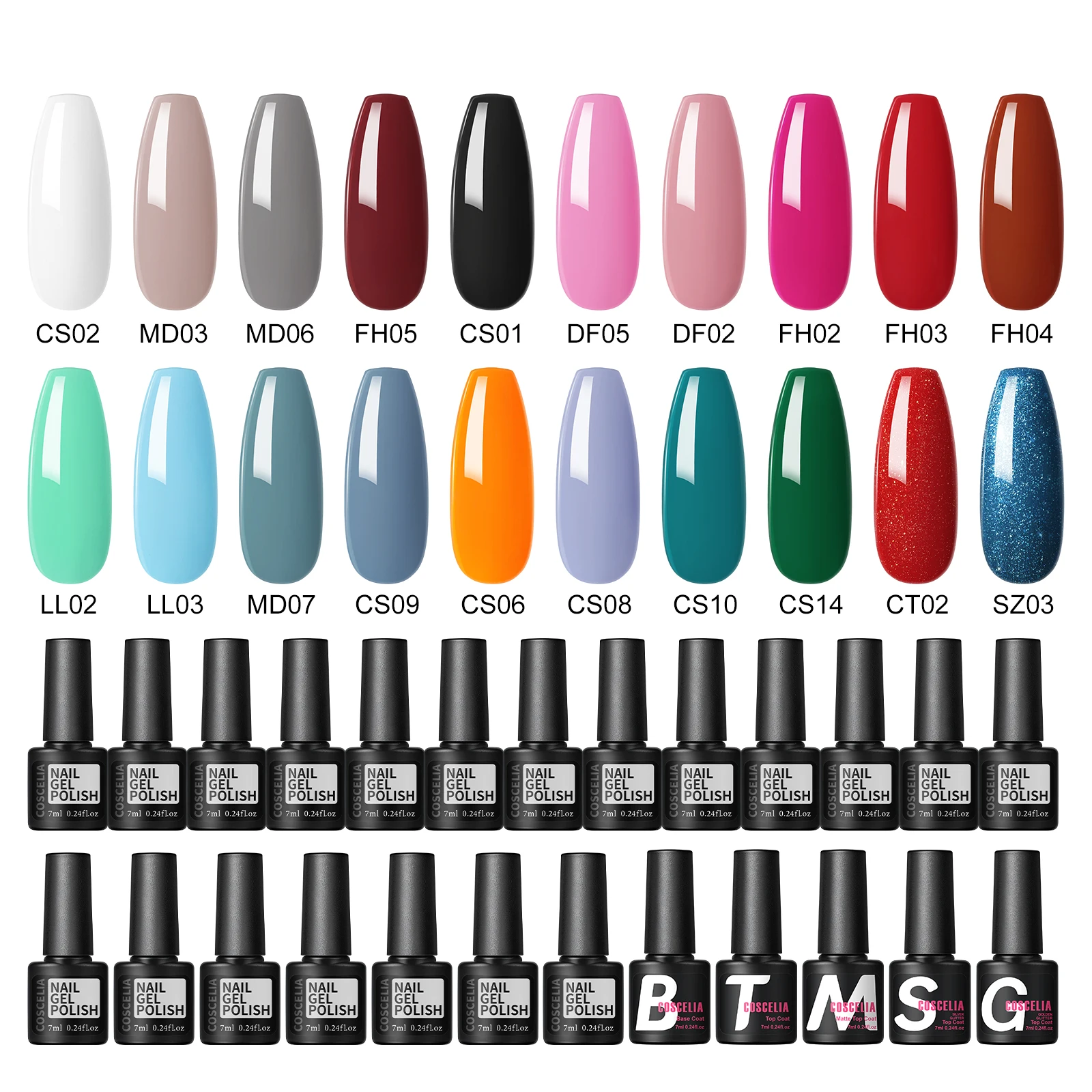 Coscelia Набор Из 20 Гелей Для Ногтей Базовое И Верхнее Покрытие Чистые Блестящие