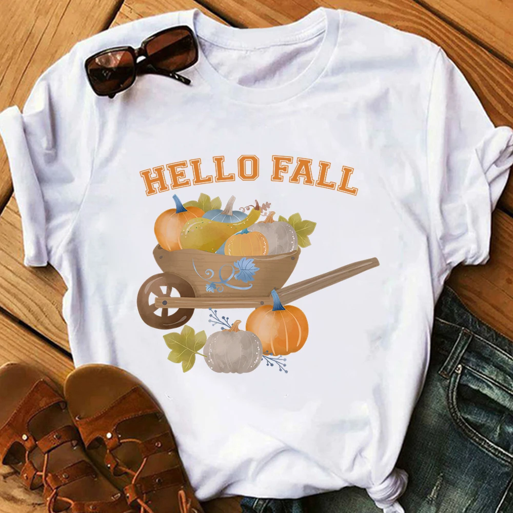 Футболка Hello Fall женская с принтом тыквы праздничная Модная рубашка в