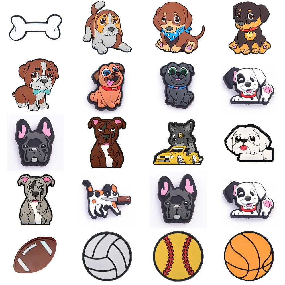 Cute Dog Croc Charms  Basketball  Volleyball  Shoe Decorations for Clogs Sandals Wristband Accessories Kids Party Gifts