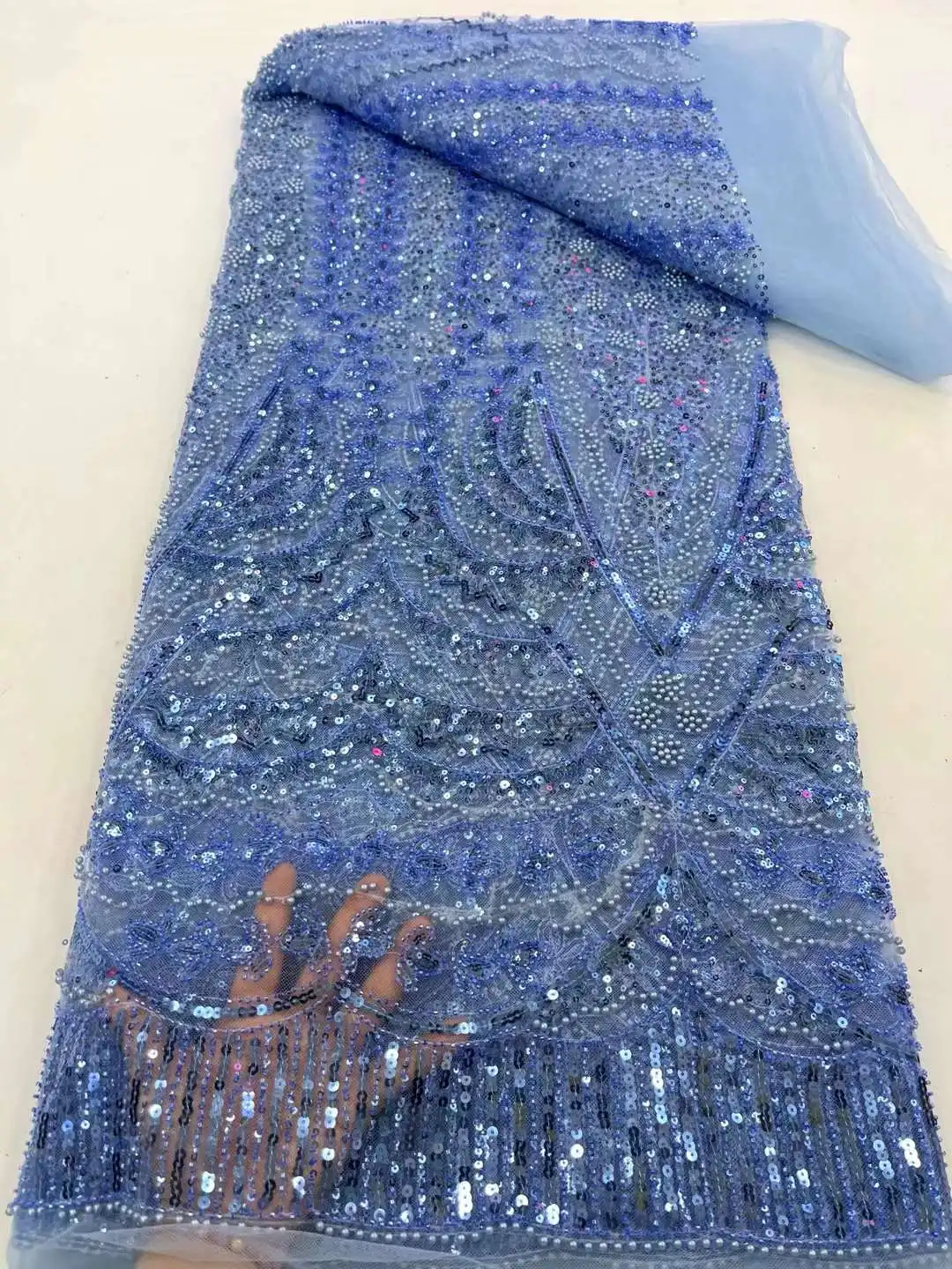 Высококачественная кружевная ткань из бисера для свадьбы материал кружева с