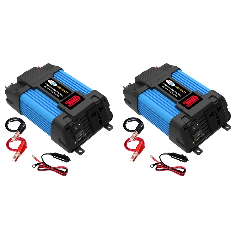 

2 шт., автомобильный преобразователь напряжения, 6000 Вт, DC 12 В в AC 110 В