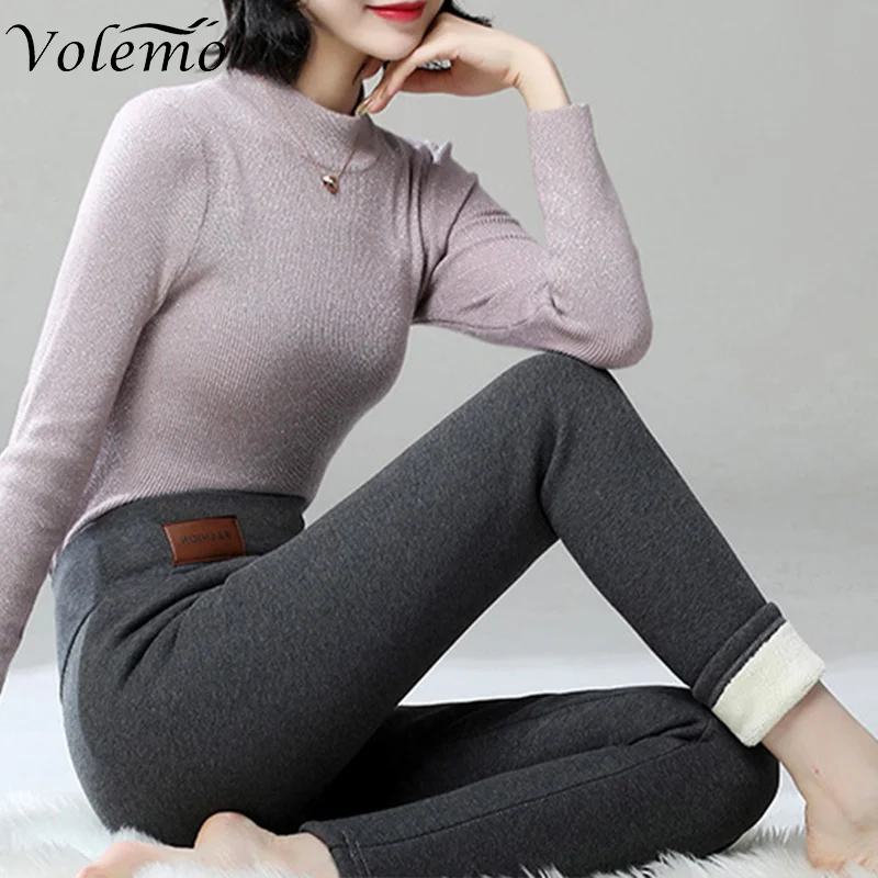 Volemo Women Winter Leggings Slimming Velvet Thermal Pants Tight Grey Leggings Skinny Thick Warm Leggings for Women with Fleece