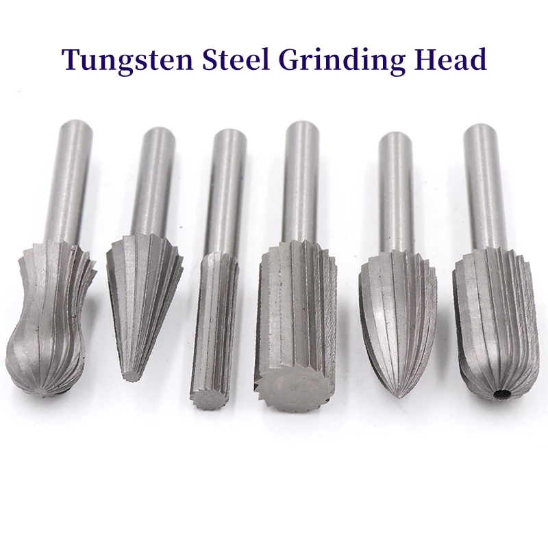 6-piece Set Tungsten Steel Grinding Head Woodworking Rotary File Diamond Mini Drill Bit Deburring Woodworking Milling Cutter