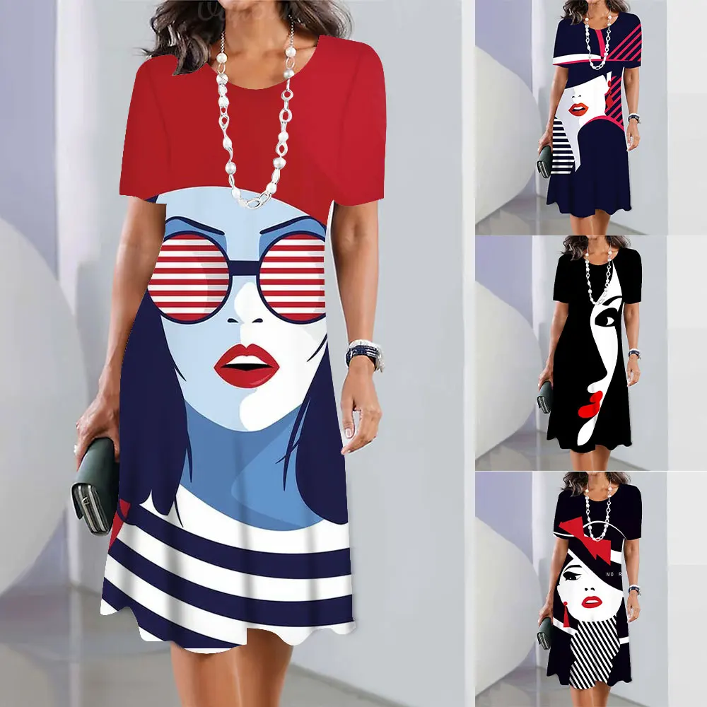 

Модные Современные платья с принтом для девочек, юбка с круглым вырезом и короткими рукавами, облегающая мини-юбка, платья, Элегантные короткие пляжные праздничные платья