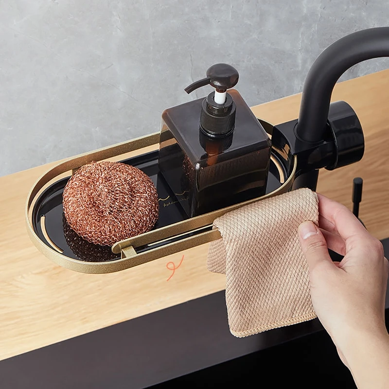 

Luxury Sink Drain Rack Kitchen Space Sponge Storage Faucet Holder Soap Drain Shelf Basket Kitchen Organizer Bathroom Accessories