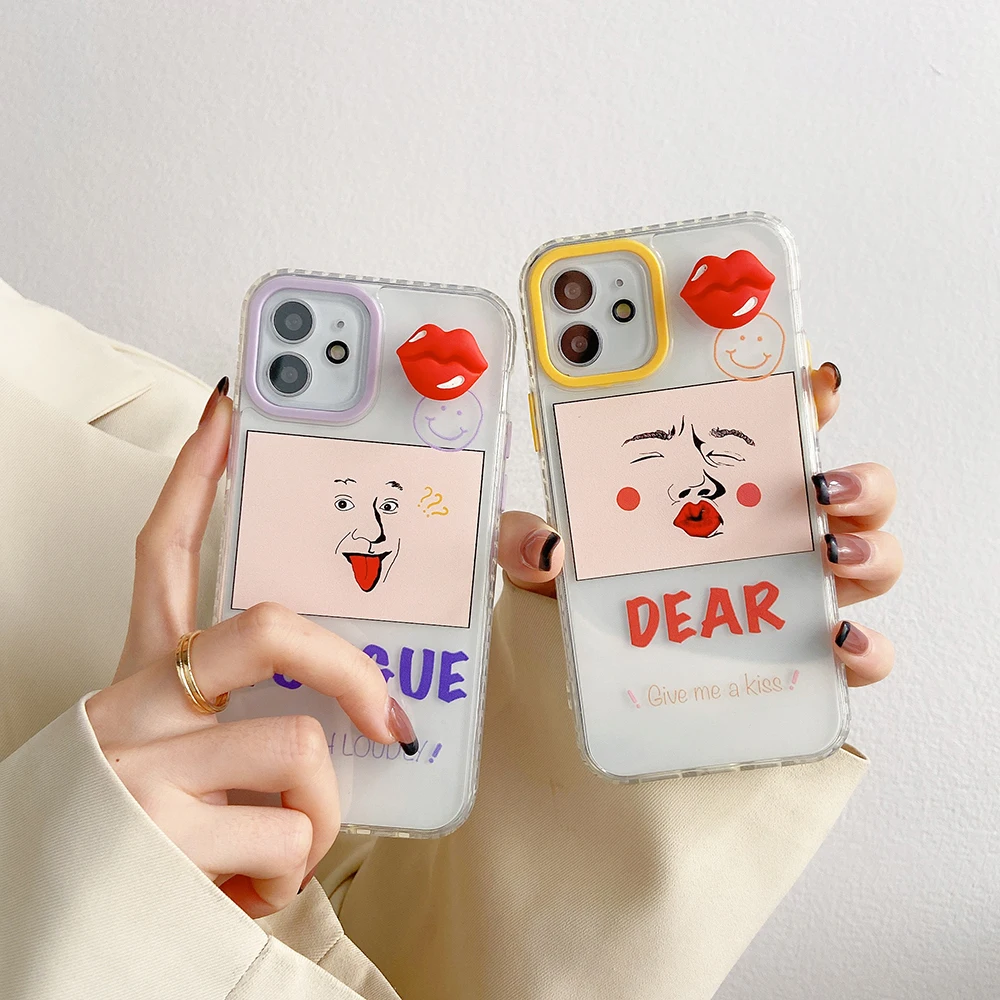 

Funny Smiley Face Lips Phone Cases For iPhone 13 12 11 Pro Max XR XS MAX 8 X 7 SE 2020 Couple Fashion Anti-drop TPU Soft Cover