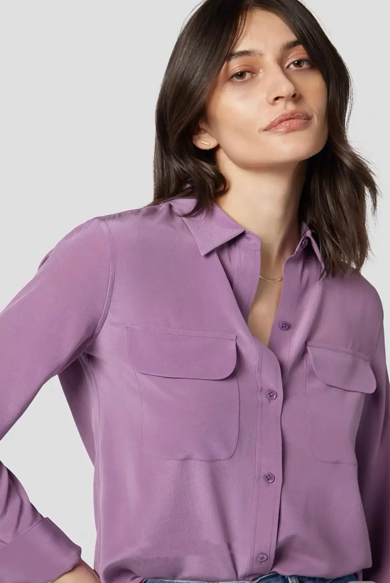 

Draped Sand-washed Mulberry Silk Blouse Classic Double-pocketed Solid Color Long-sleeved Silk Shirt 35 Colors Option