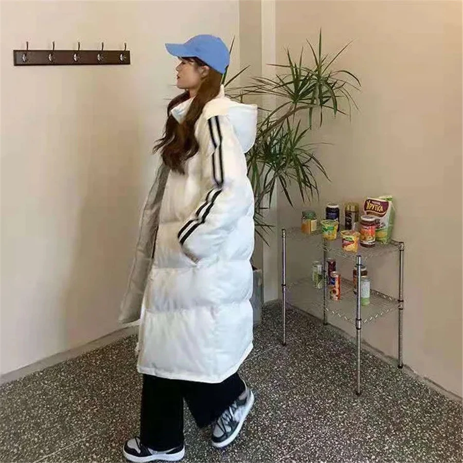 Winter Long Hooded Cotton Padded Loose Women Coat Thick Overcoat Warm Parkas Casual Outwear Top Bread Jacket Korean Sobretudo