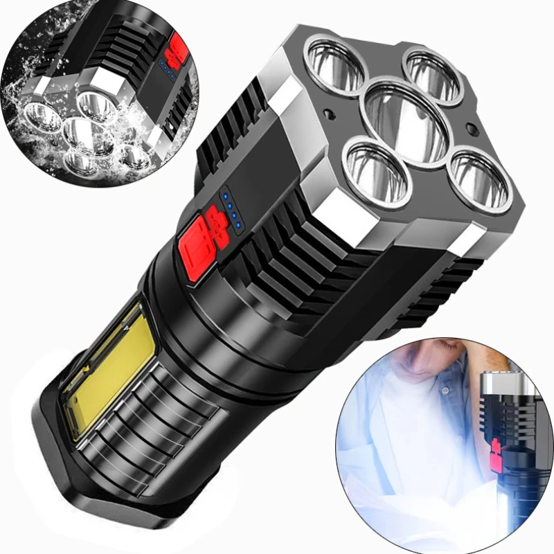 

Strong light 5LED flashlight Rechargeable flashlight waterproof aluminum bright flashlight handle plastic power LED flashlight