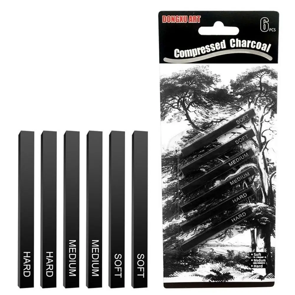 

6pcs/Set Professional Sketch Drawing Students Artist Art Supplies Carbon Pen Compressed Carbon Bar Square Carbon Stick