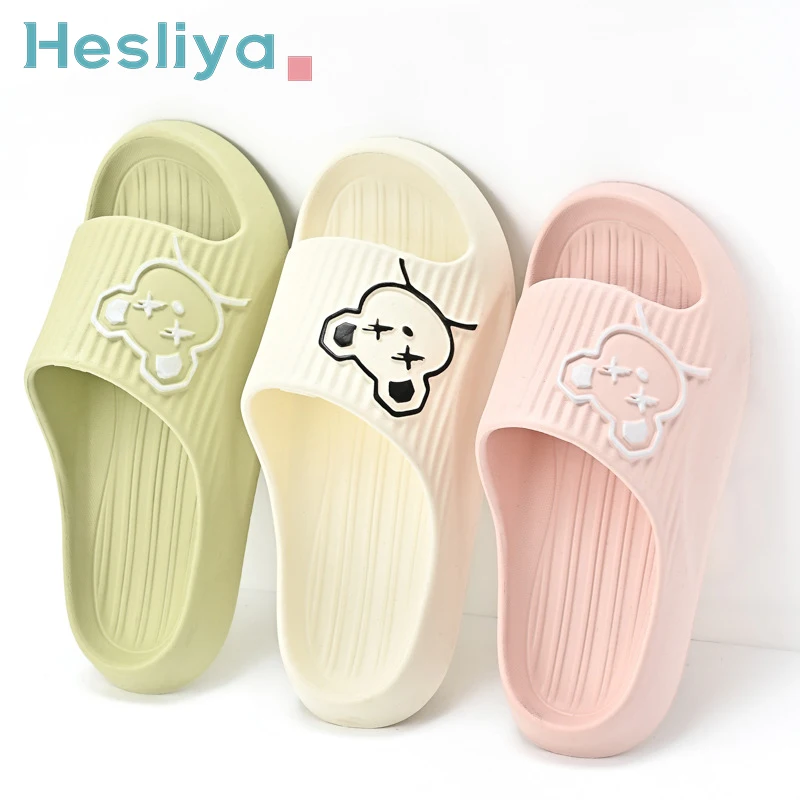 

Shower Bath Slippers Women Men Thick Platform Flat Animal Bear Cartoon Slipper Flip Flops Summer Beach Sandals Lady Home Slides