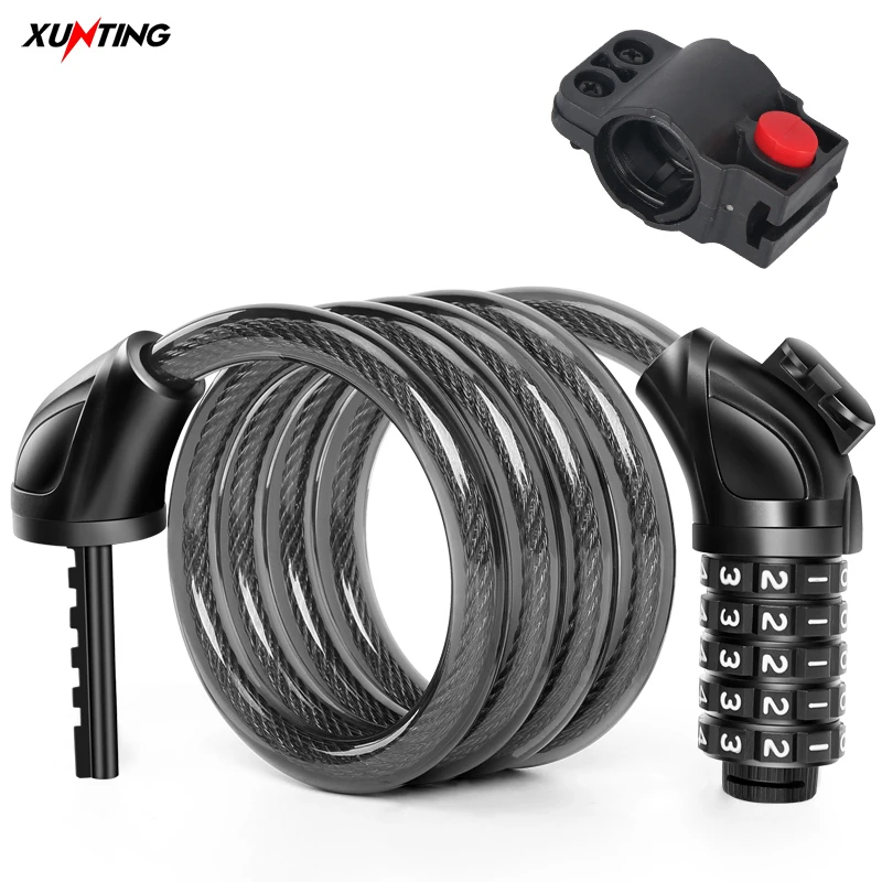 Xunting Mountain Bike Lock Electric Stainless Steel Password Fixed Portable Anti Theft Steel Wire Chain Lock Bike Accessories