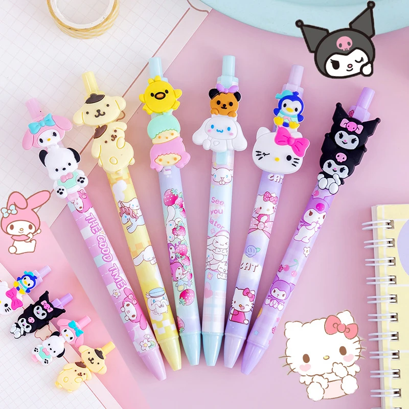 

3/6pcs Kawaii Sanriod My Melody Kuromi KT cat PC dog Cartoon 0.5mm Press Gel Pen Black Ink Writing Pen Stationery Supplies gift