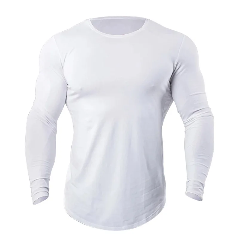 Men Quick Dry Muscle Fit Crew Neck T Shirt Gym Athletic Fit Long Sleeves Tee Top Longline Fitted T-Shirt  Workout Hipster Shirt images - 6