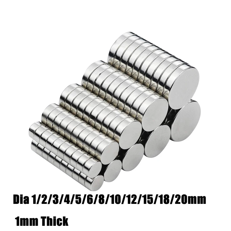 1mm Thick Super Strong Magnets NdFeB Neodymium Thin Small Disc Magnet Permanent N35 Dia 1/2/3/4/5/6/8/10/12/15/18/20mm