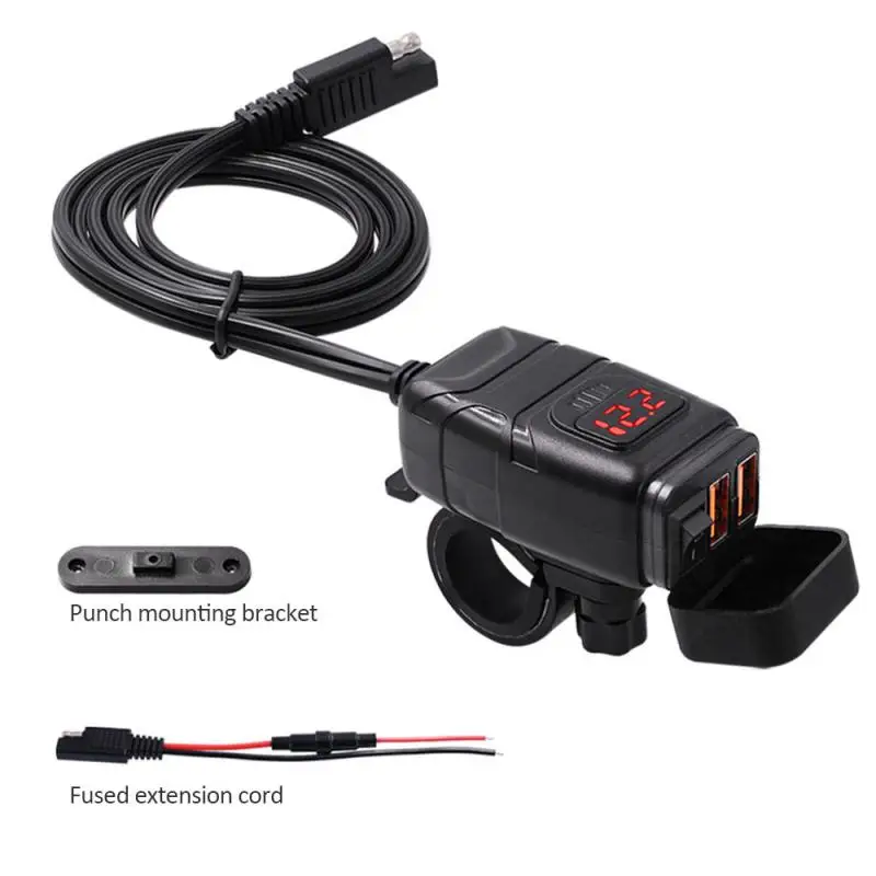 

Dual USB Port 12V Waterproof Motorbike Motorcycle Handlebar Charger Adapter Power Supply Socket with led for Phone Mobile
