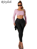 rstylish fitness black leggings pants women solid high waist push up polyester workout activewear casual joggers pants