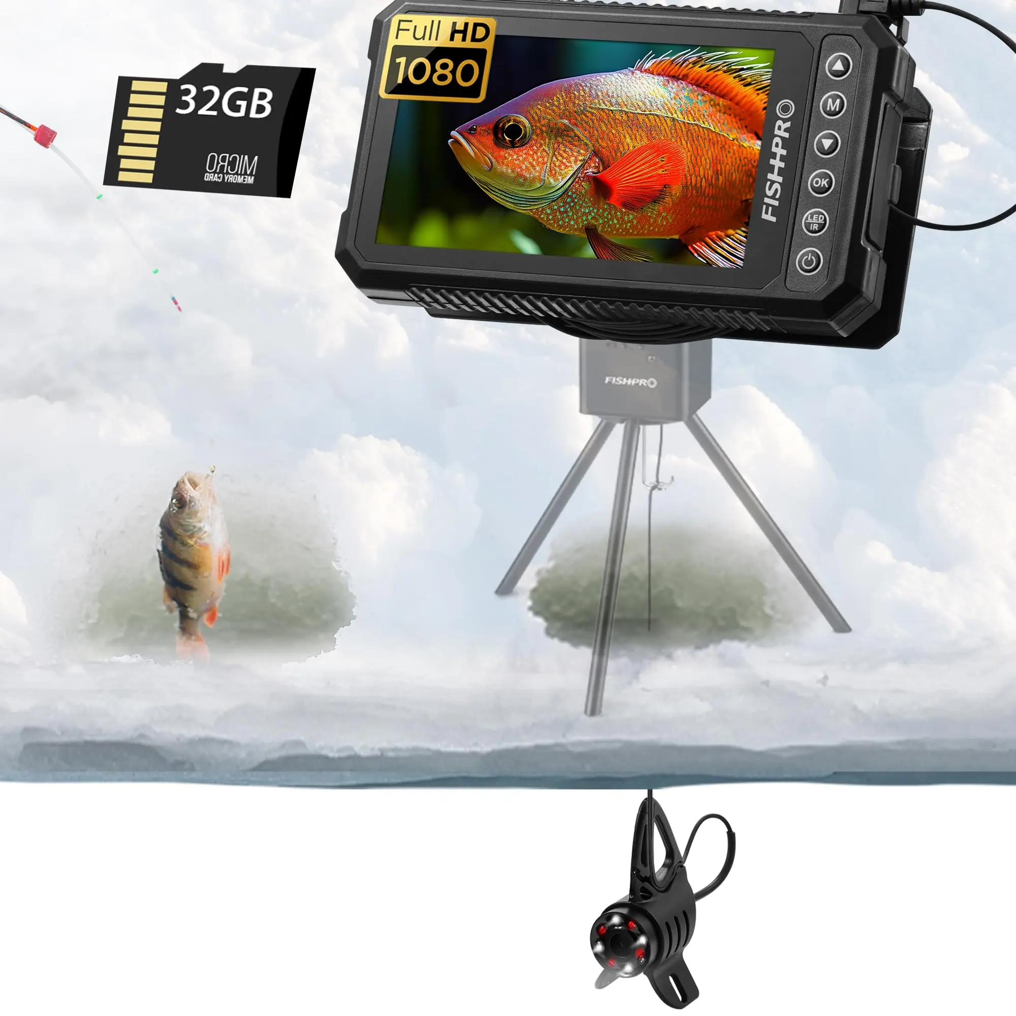 4,5-дюймовая камера для подводной рыбалки HD1080P-DVR 32 ГБ-камера для ...