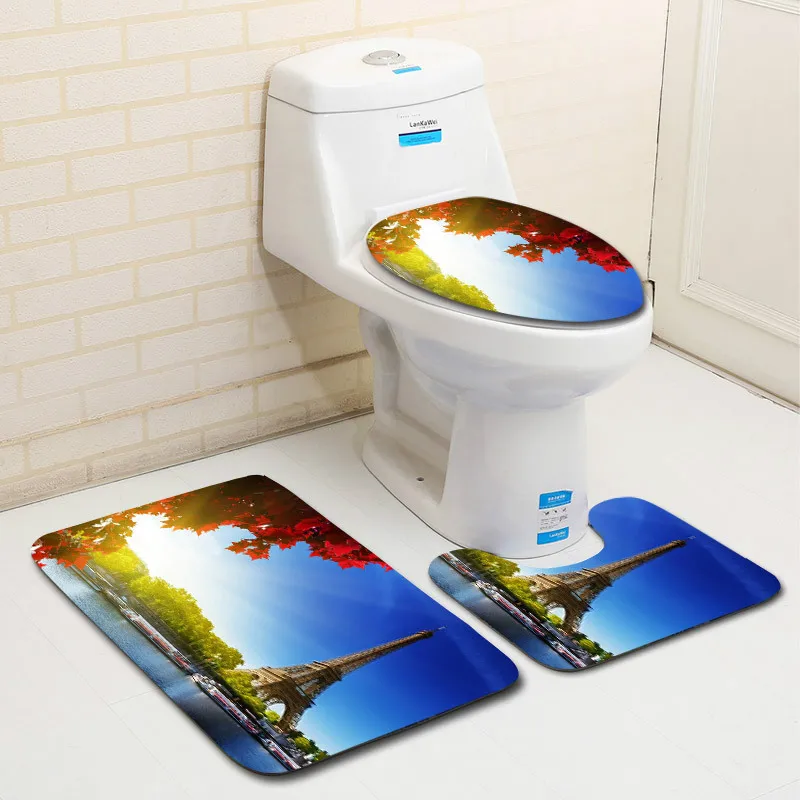 3pcs Romantic Nature View Printed Bathroom Mat Set Anti Slip Washable Toilet Cover U Shape Floor Bath Mats Home Rugs | Дом и сад