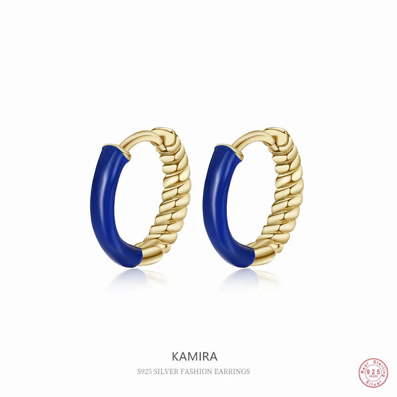 

Серьги-кольца женские из серебра 925 пробы с синей эмалью
