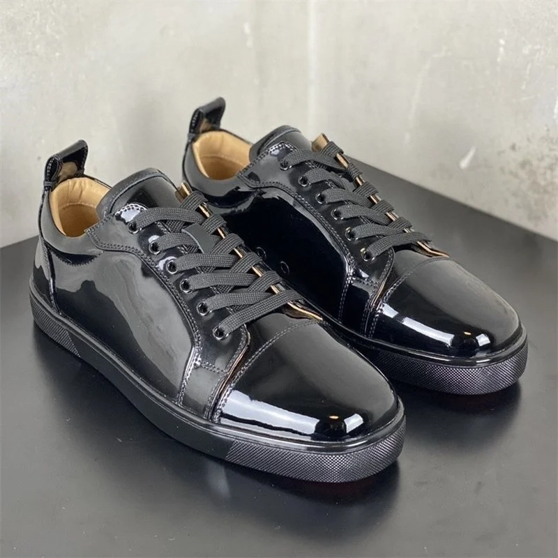 

Fashion Luxury Designer Black Leather Low Tops Red Bottoms Shoes For Men's Casual Business Flats Loafers Women's Brands Sneakers