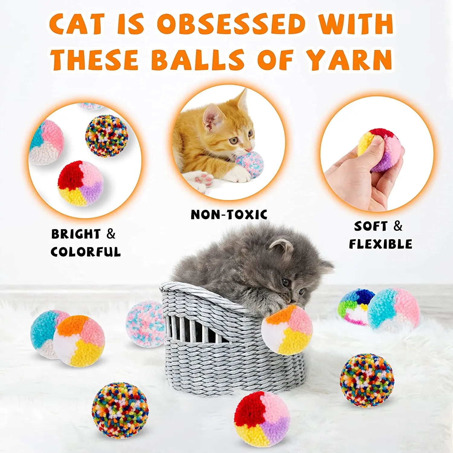 

Cat Balls Toy Soft Lightweight Woolen Yarn Balls, Kitty Chewing Toys Interactive Cat Toys for Indoor Cats Kitten Cat Accessories