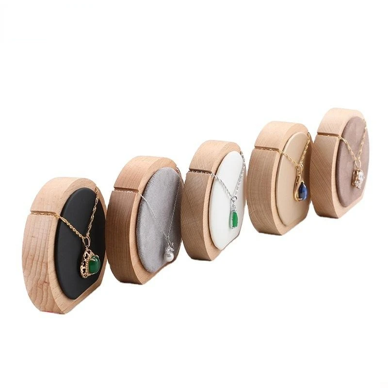 

Delicate Round Wooden Pu Leather Jewelry Organizer Holder Fashion Necklace Pendant Display Stand