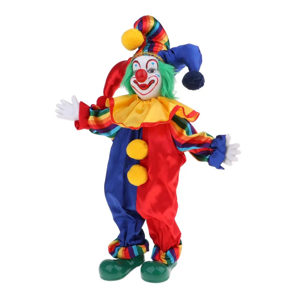 

Funny clown porcelain doll in colorful costume Gift decoration