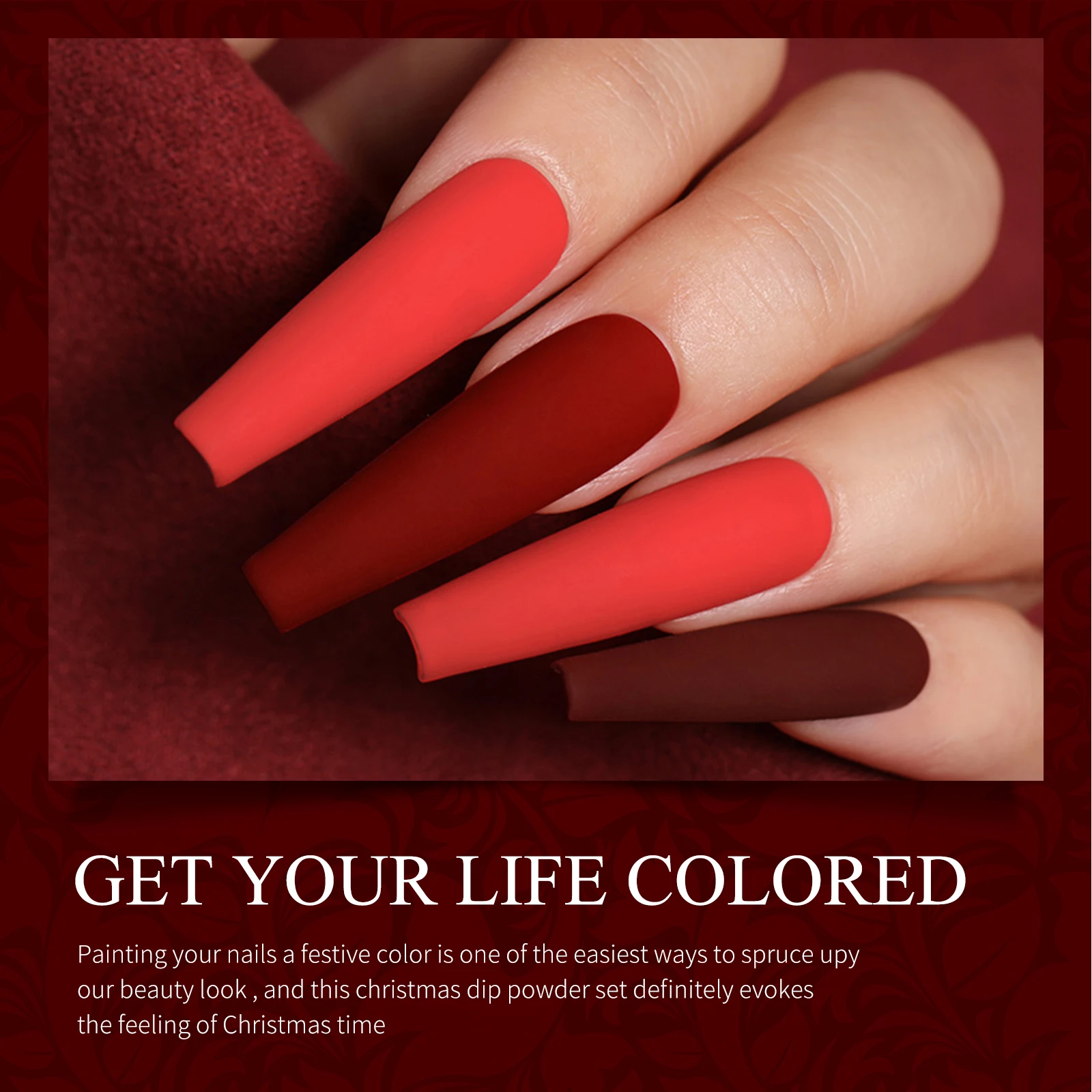 Прекрасный 6 коробок/набор очень тонкий алый малиновый красный набор Dip Powder для