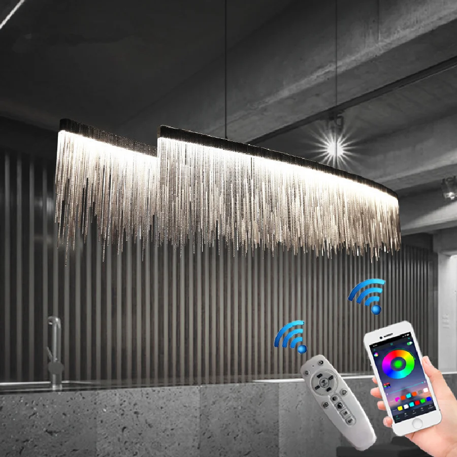 

Remote App Modern LED Tassel Pendant Chandelier Nordic Restaurant Luxury Hotel Engineering Chain Chandeliers Living Lighting