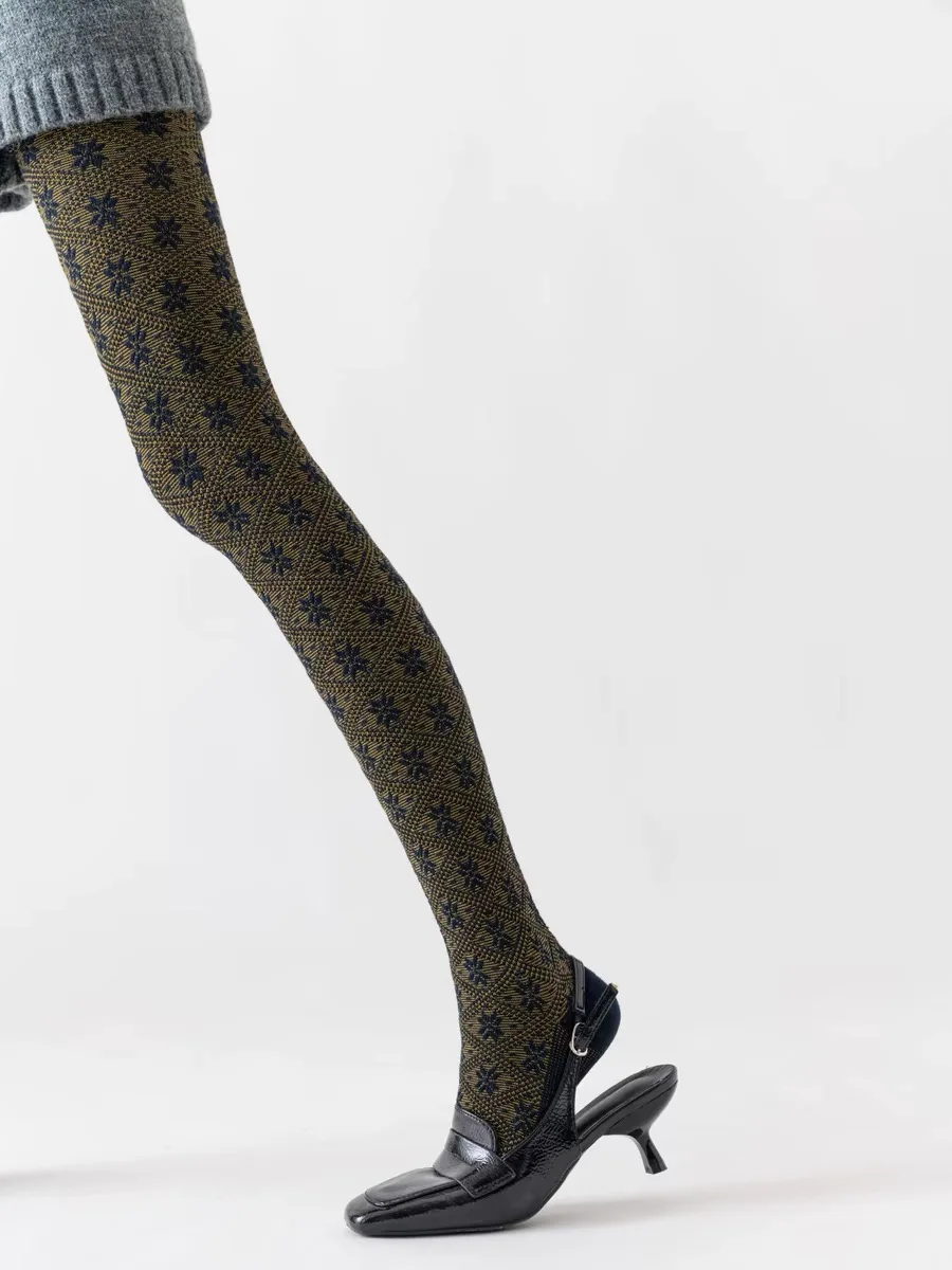 Весенне-осенние женские винтажные вязаные леггинсы Mori Girls с цветными блоками Diomand