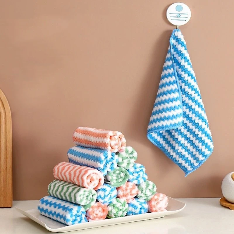 

Kitchen Daily Dish Towel Dish Cloth Kitchen Rag Non-Stick Oil Ripple Polyester Table Cleaning Cloth Absorbent Scouring Pad