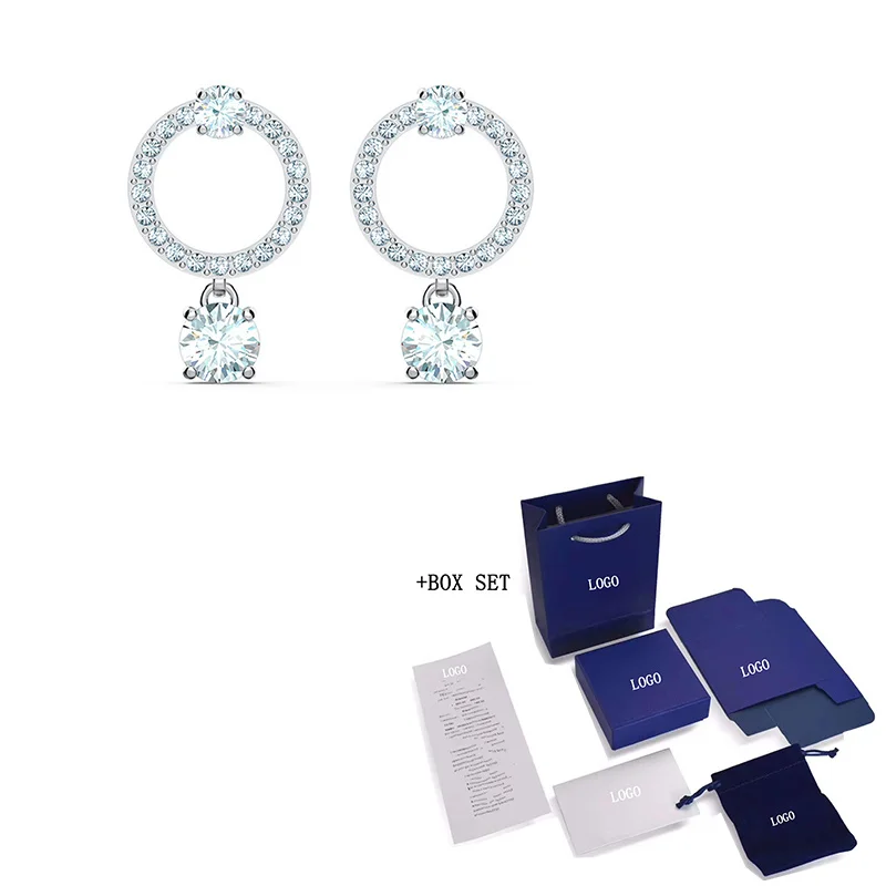 Купи Fashion Jewelry SWA Earrings New ATTRACT Round Piercing Stud Earrings Round Hanging Crystal Ladies Jewelry Gifts Free Shipping за 1,425 рублей в магазине AliExpress